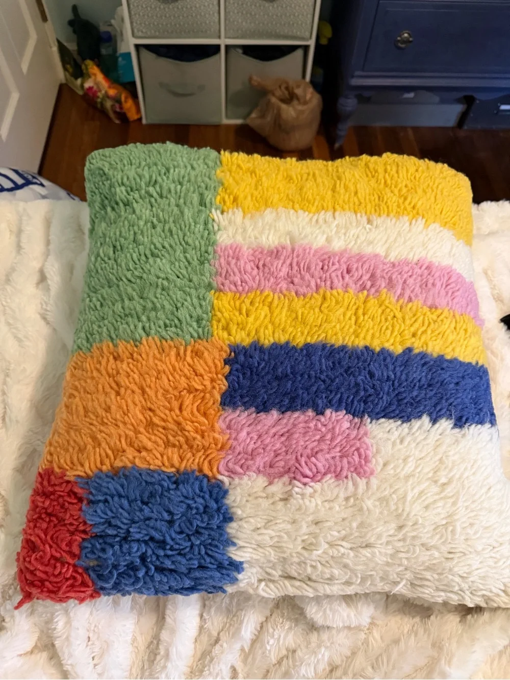 Colorblock Shag Throw Pillow - Multicolor